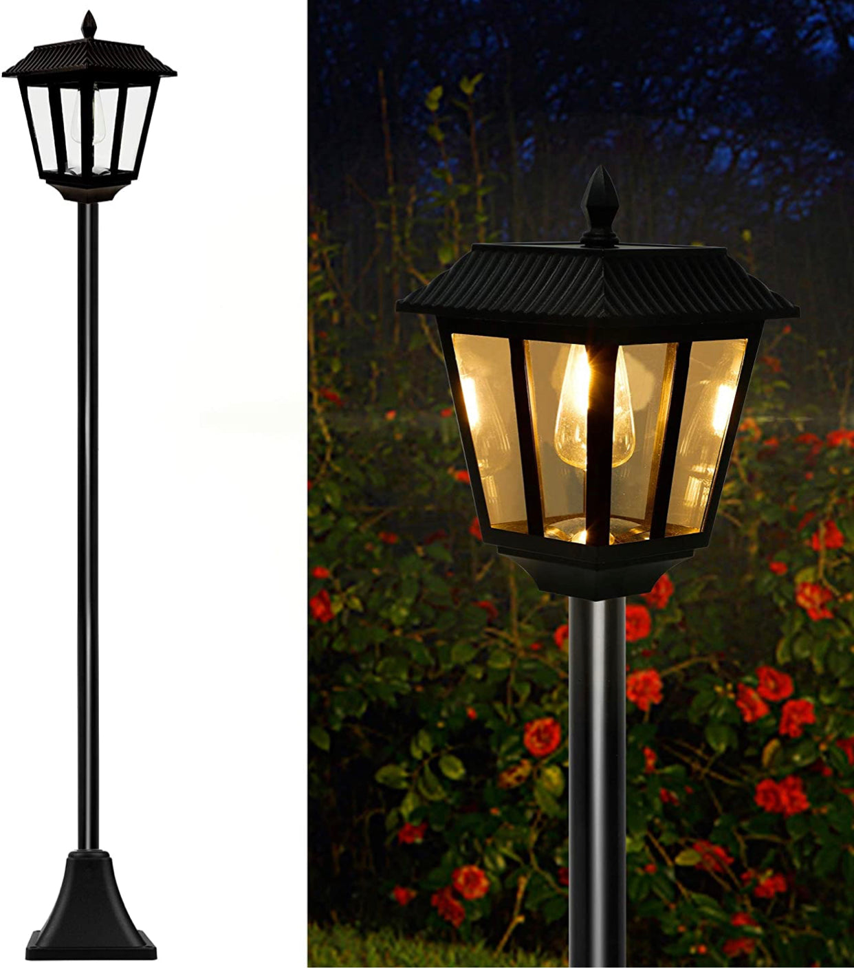Lampadaire solaire Lighteme de 67 pouces, lampadaire d'extérieur vintage à énergie solaire de 100 lumens, ampoule LED Edison blanc chaud 