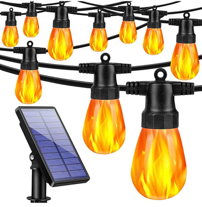 Lighteme 27 Fuß Solar-Flacker-LED-Birnen - Solarpanel-betriebene Lichterkette zum Aufhängen - 12 Birnen