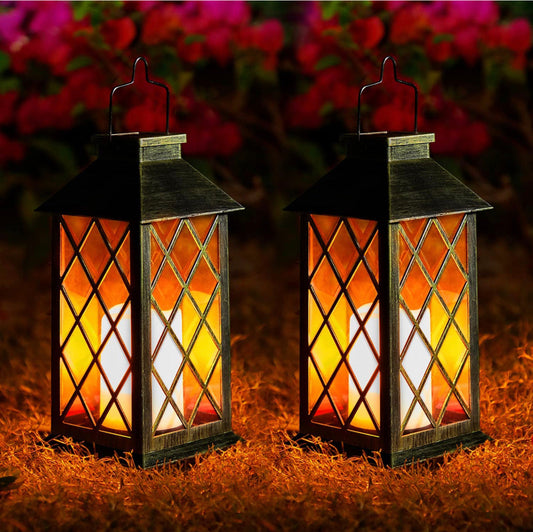 Lighteme Solar Candle Lanterns Outdoor, 2 Pack  Waterproof, LED Lanterns Solar Powered with Handle, Flickering Flameless Candle  Lights