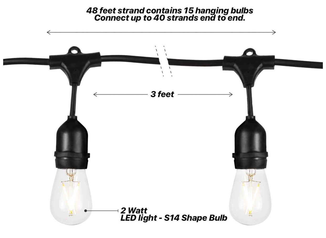 Lighteme 24Ft Plug-In LED-Lichterkette für den Außenbereich, wasserdicht, zum Aufhängen, dimmbare 2W Vintage-Edison-Glühbirnen
