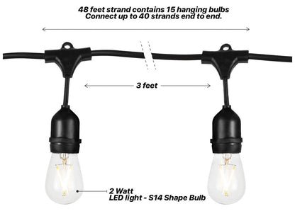 Lighteme 24Ft Plug-In LED-Lichterkette für den Außenbereich, wasserdicht, zum Aufhängen, dimmbare 2W Vintage-Edison-Glühbirnen