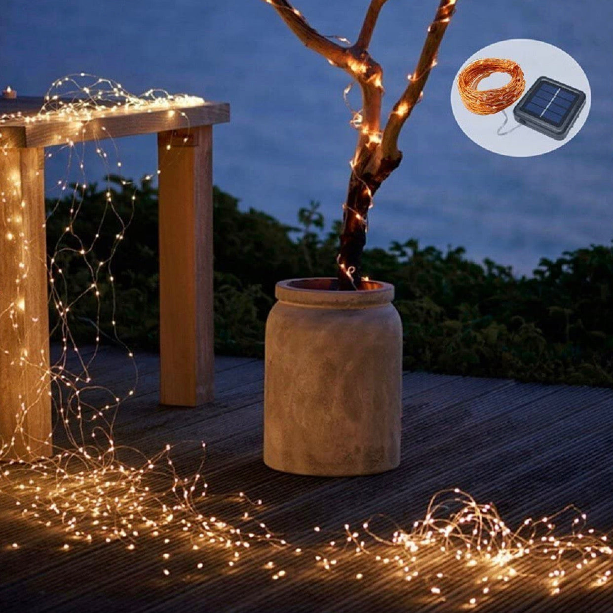 Guirlande lumineuse solaire d'extérieur Lighteme, lot de 2, fil de cuivre, étanche, avec 8 modes d'éclairage