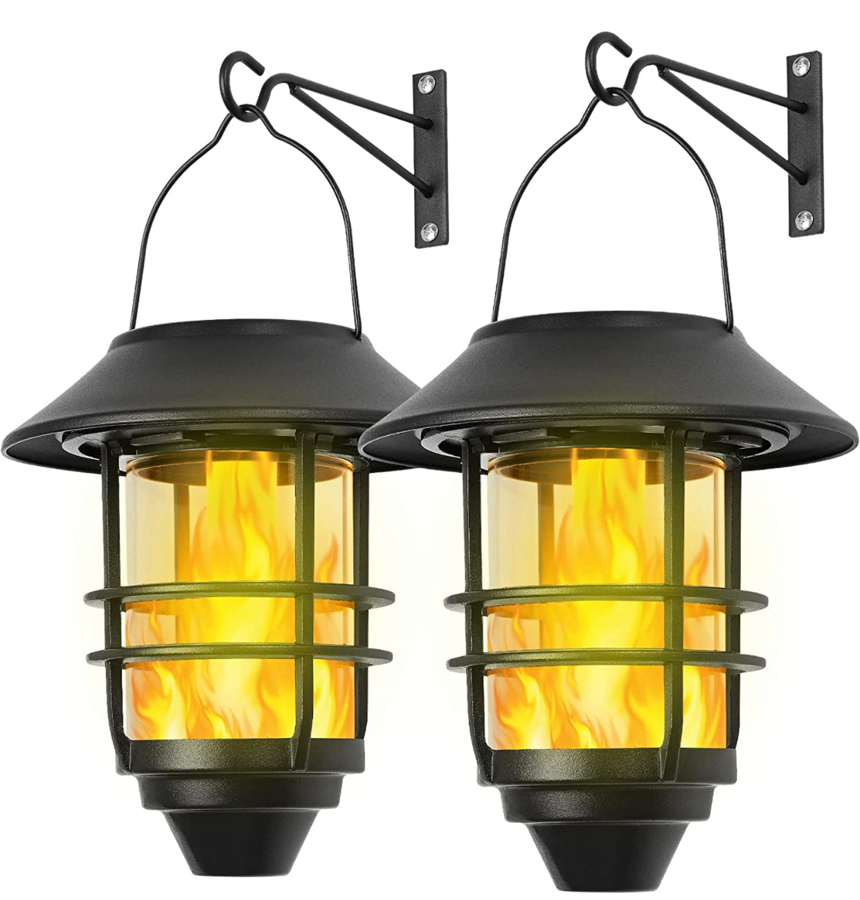 Lighteme 2er-Pack Solar-Sicherheits-Hängelaternen, Wand-/Verandaleuchten, 15 Lumen, schweres Glas und Edelstahl