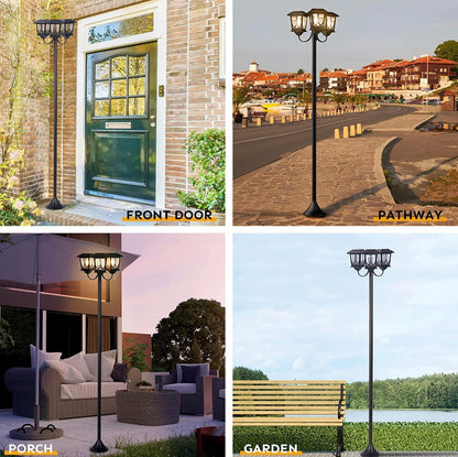 Lampadaire d'extérieur Lighteme en aluminium 74,8 pouces, lampadaire étanche à 3 têtes, 60 lumens 