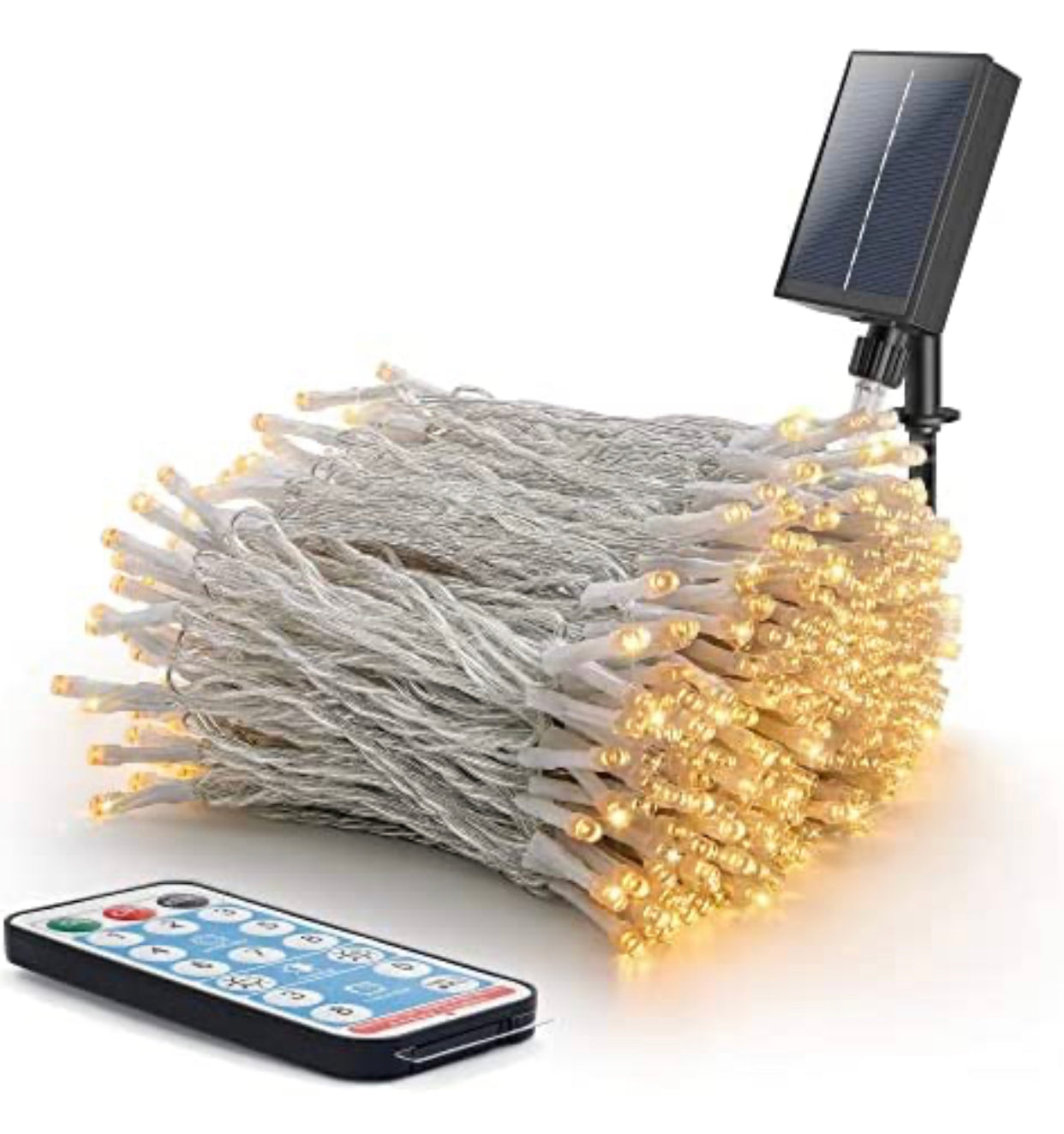 Guirlande lumineuse solaire d'extérieur Lighteme de 50 m, fil blanc, 500 LED, 8 modes, minuterie et télécommande.