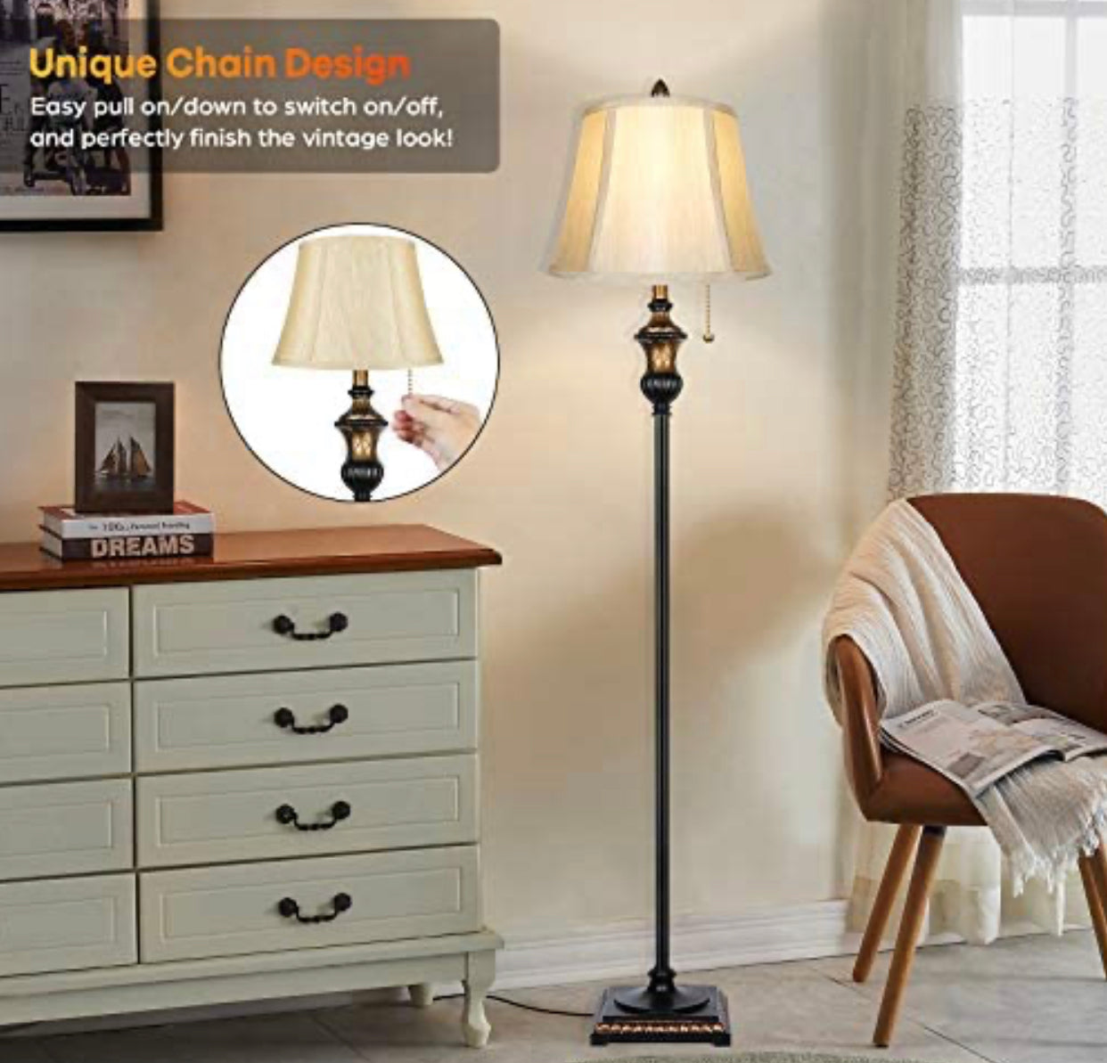 Lighteme - Freistehende elegante Stehlampe - Glockenförmiger Stoffschirm - LED-Leuchtmittel enthalten - Bronze 