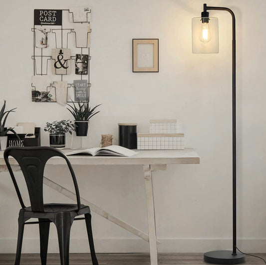 Lighteme Industrielle Stehlampe, Moderne Stehlampen mit hängendem Klarglasschirm 