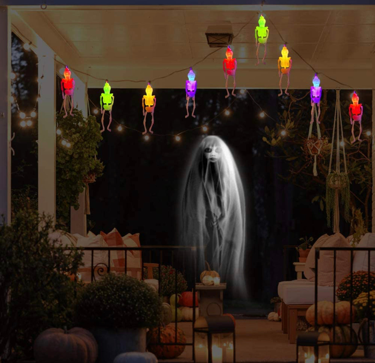 Guirlande lumineuse solaire Lighteme de 3 m, motif squelette, pour Halloween, 20 LED, 2 modes d'éclairage