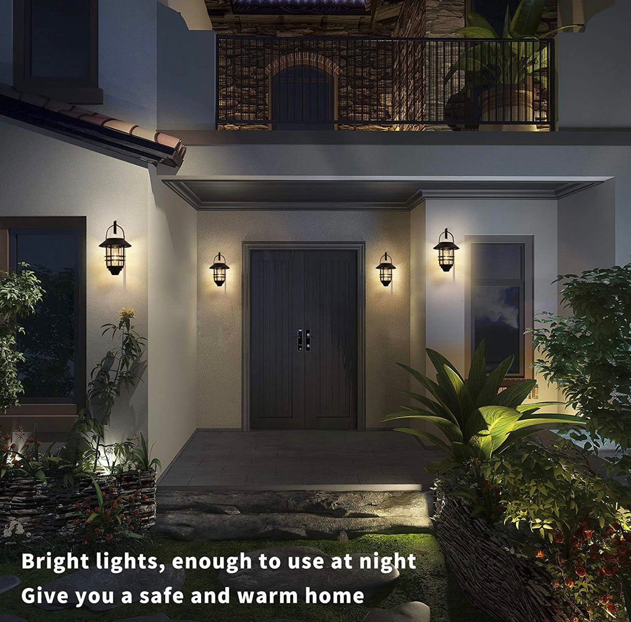 Lighteme 2er-Pack Solar-Sicherheits-Hängelaternen, Wand-/Verandaleuchten, 15 Lumen, schweres Glas und Edelstahl