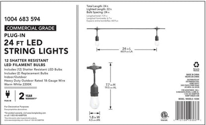 Lighteme 24 Fuß wasserdichte LED-Lichterkette, 12 Glühbirnen, Plug-In 