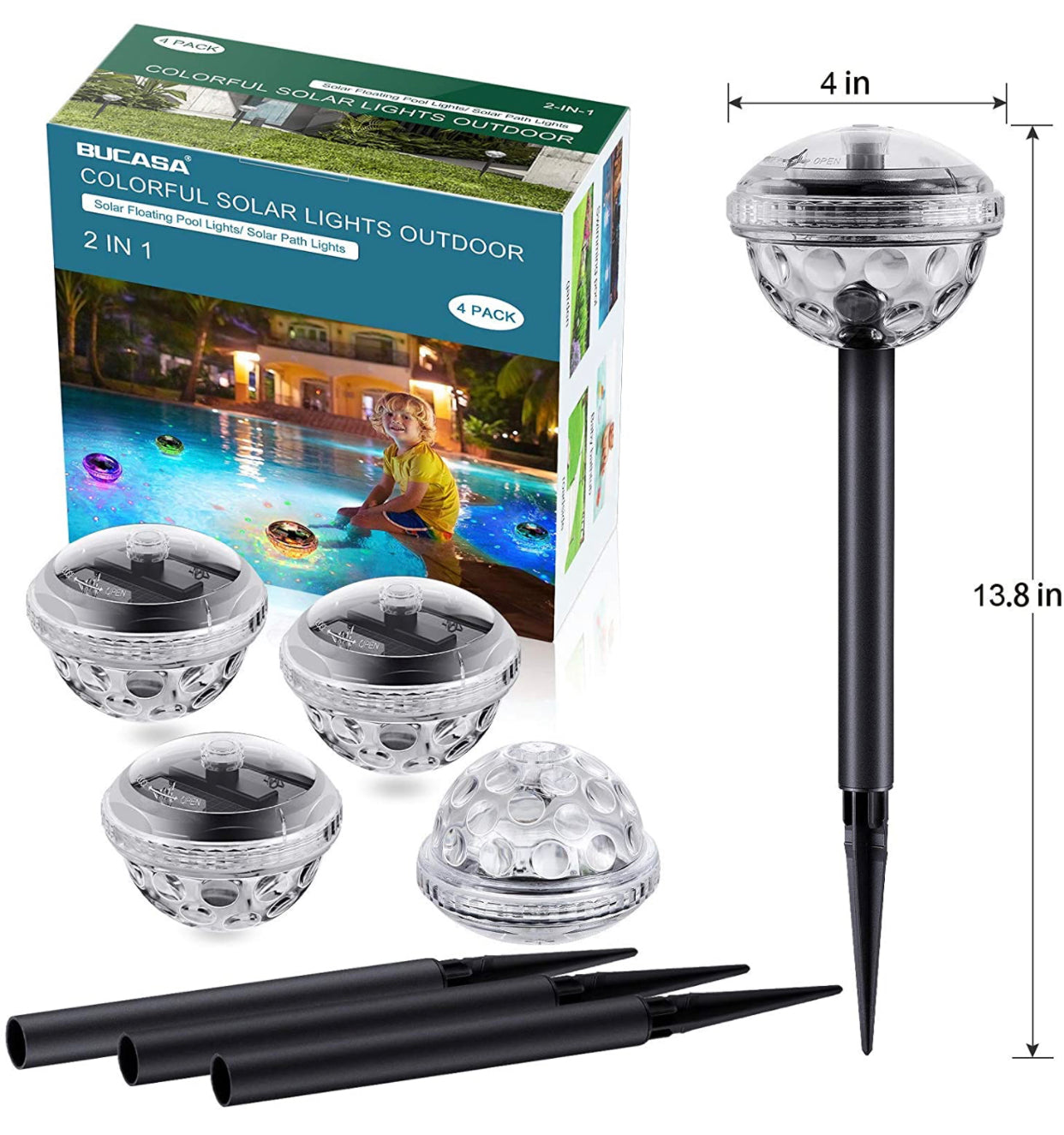 Lot de 4 lampes solaires LED Lighteme pour allées, 8 couleurs changeantes, étanches, pour extérieur