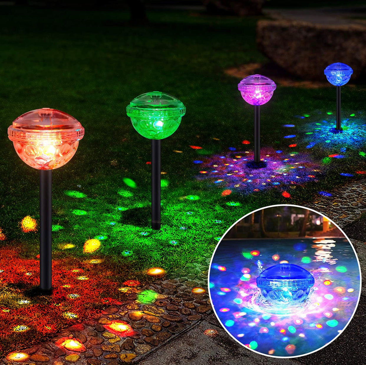 Lot de 4 lampes solaires LED Lighteme pour allées, 8 couleurs changeantes, étanches, pour extérieur