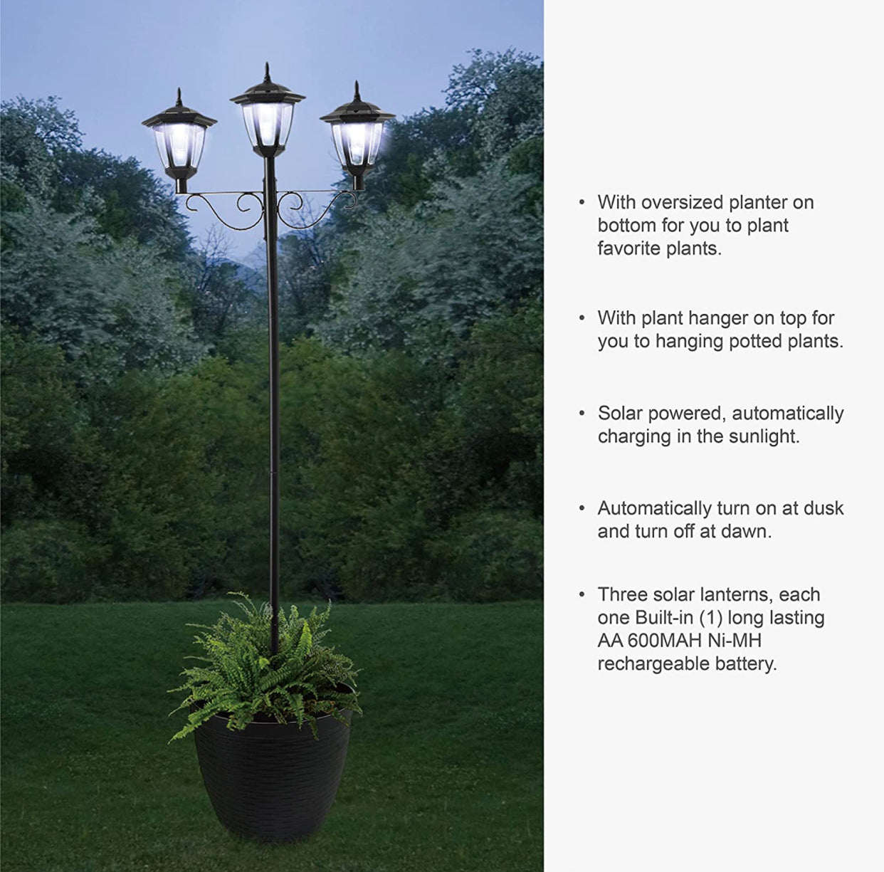 Lampadaire solaire d'extérieur à LED Lighteme à 3 luminaires, 50 lumens - 72 pouces 