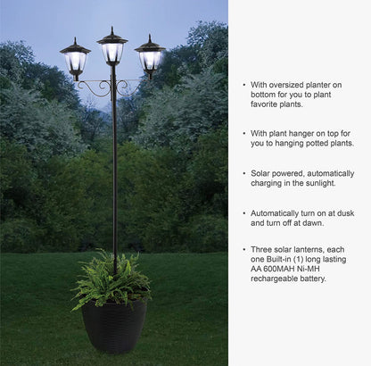 Lampadaire solaire d'extérieur à LED Lighteme à 3 luminaires, 50 lumens - 72 pouces 