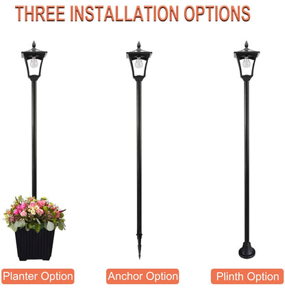 Lampadaire solaire d'extérieur Lighteme de 64 pouces avec jardinière, 70 lumens, à énergie solaire, 4 hauteurs réglables - Noir