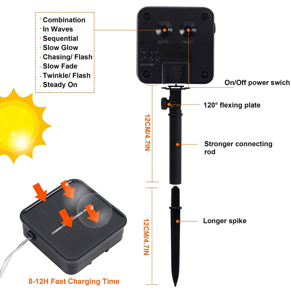 Guirlande lumineuse solaire Lighteme de 10 m, 100 LED, 8 modes d'éclairage, étanche