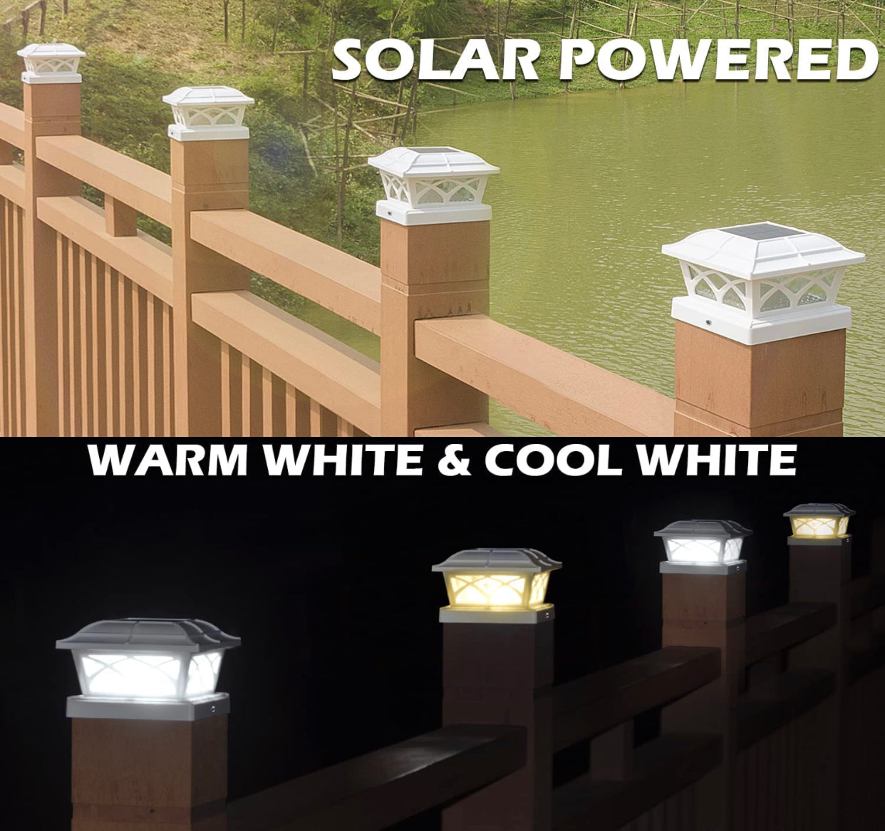 Lot de 2 lampes solaires pour poteaux d'extérieur en verre Lighteme, 2 modes, 8 LED, pour poteaux de 4 x 4, 5 x 5 et 6 x 6, clôture, terrasse, décoration, blanc chaud/blanc froid 