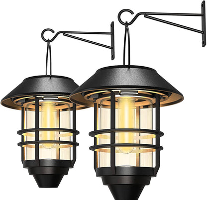 Lighteme 2er-Pack Solar-Sicherheits-Hängelaternen, Wand-/Verandaleuchten, 15 Lumen, schweres Glas und Edelstahl