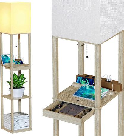 Chargeur de lampadaire Lighteme - Lampadaire d'étagère avec ports de charge USB et prise électrique 