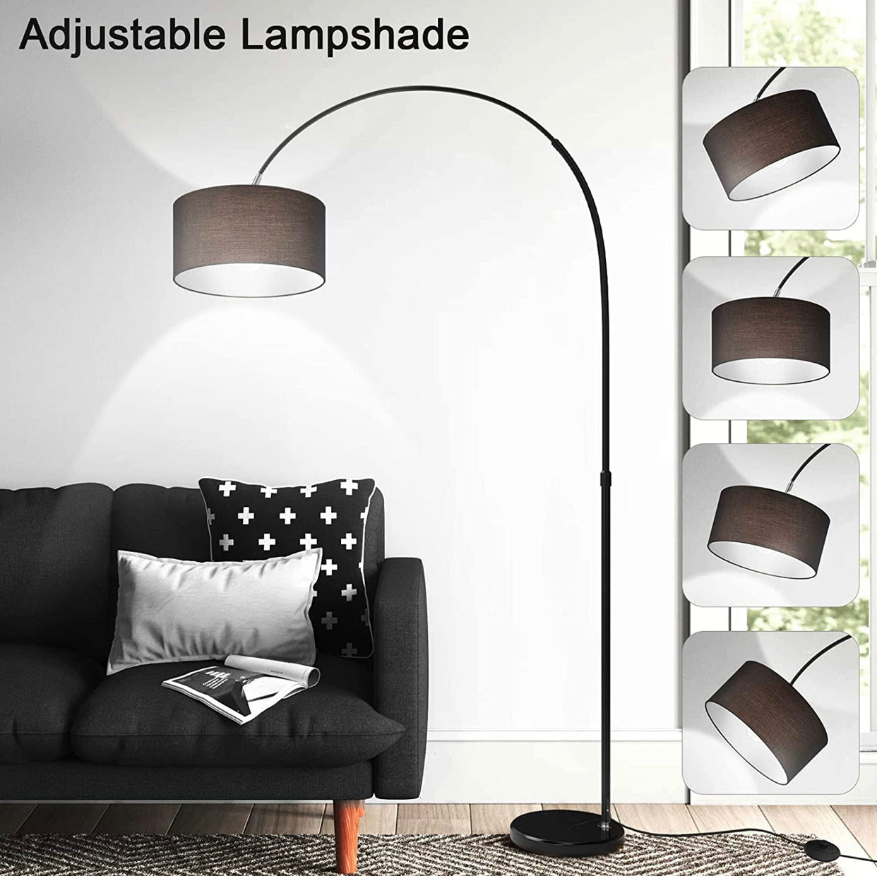 Lampadaire Arc Lighteme, lampe sur pied moderne pour salon, intensité variable, 74 pouces de hauteur