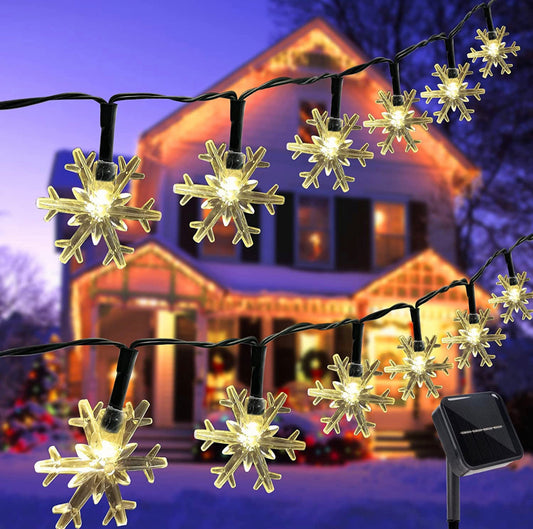 Lighteme 33Ft Solar Snowflake Twinkle Star String Lights, 100 LED Outdoor 8 Lighting Modes & Waterproof