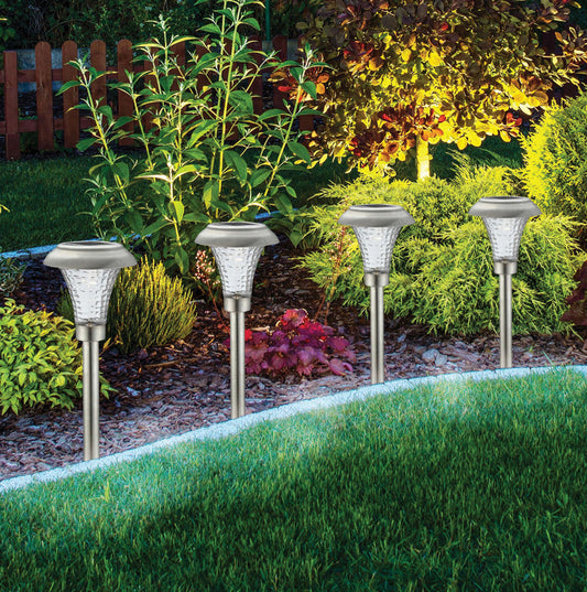 Lot de 16 lampes solaires à LED argentées pour allée