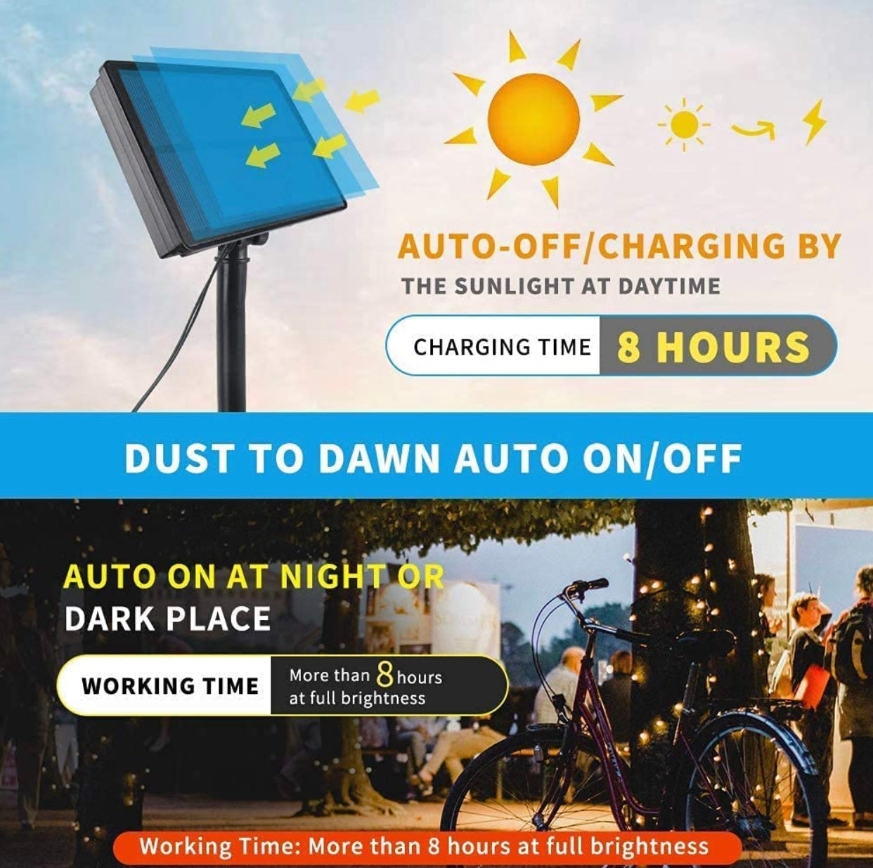 Guirlande lumineuse solaire Lighteme 360 ​​LED avec télécommande, 3,6 m x 1,5 m, pour clôture
