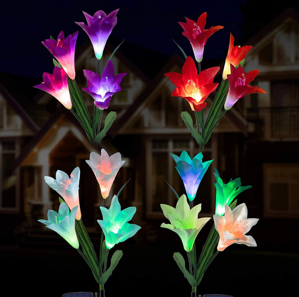 Guirlandes solaires en forme de fleur de lys Lighteme (lot de 4 = 16 fleurs) 
