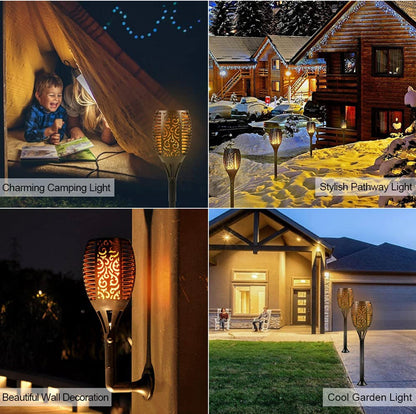 Lighteme Solar-LED-Flammenlampe, Rasenflamme, flackernde Fackel, Feuer im Freien, 96 LED-Leuchten, 4er-Pack