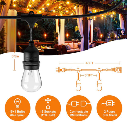 Lighteme 24Ft Plug-In LED-Lichterkette für den Außenbereich, wasserdicht, zum Aufhängen, dimmbare 2W Vintage-Edison-Glühbirnen