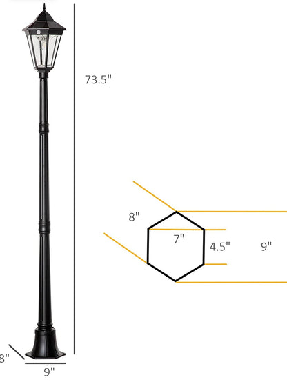 Lampadaire solaire Lighteme 77 pouces, lampadaire d'extérieur vintage étanche en aluminium et verre 