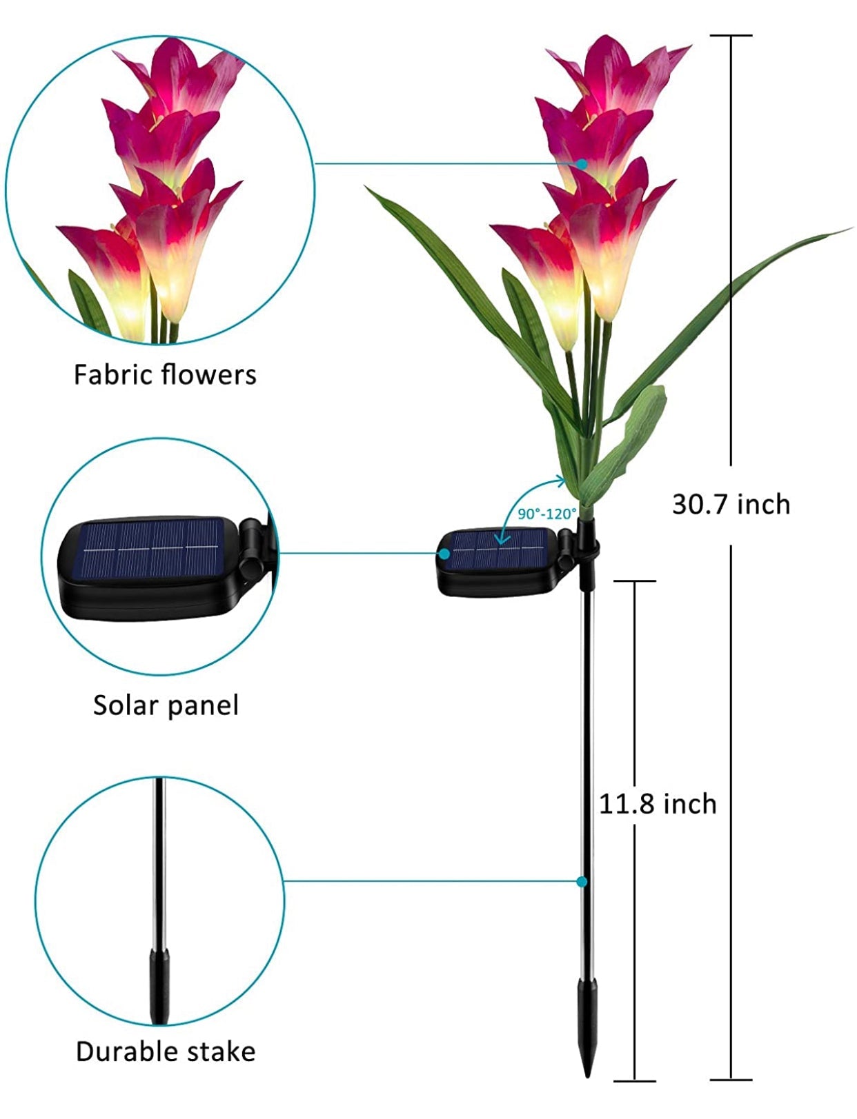 Guirlandes solaires en forme de fleur de lys Lighteme (lot de 4 = 16 fleurs) 