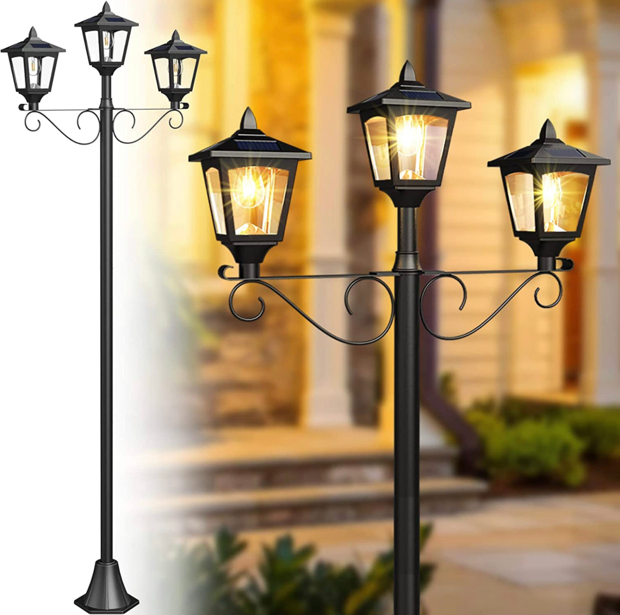 Lampadaire solaire d'extérieur à LED Lighteme à 3 luminaires, 50 lumens - 72 pouces 