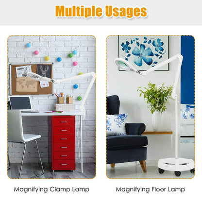 Lighteme Magnifying Floor Lamp with 5 Wheels Rolling Base, 2.25X Magnifier with LED Light, 2-in-1