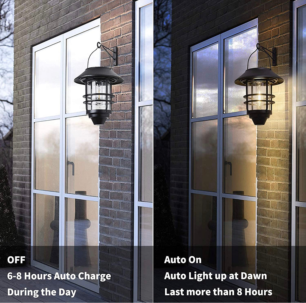 Lighteme 2er-Pack Solar-Sicherheits-Hängelaternen, Wand-/Verandaleuchten, 15 Lumen, schweres Glas und Edelstahl