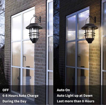 Lighteme 2er-Pack Solar-Sicherheits-Hängelaternen, Wand-/Verandaleuchten, 15 Lumen, schweres Glas und Edelstahl