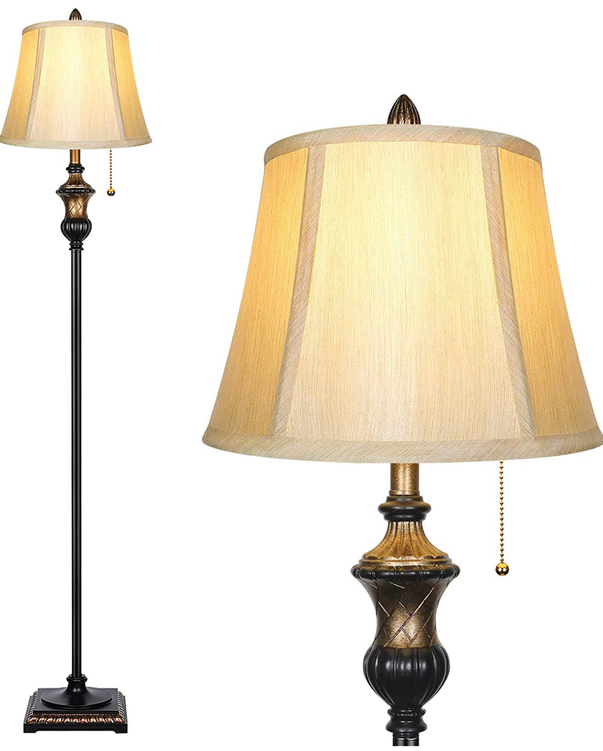 Lighteme - Freistehende elegante Stehlampe - Glockenförmiger Stoffschirm - LED-Leuchtmittel enthalten - Bronze 