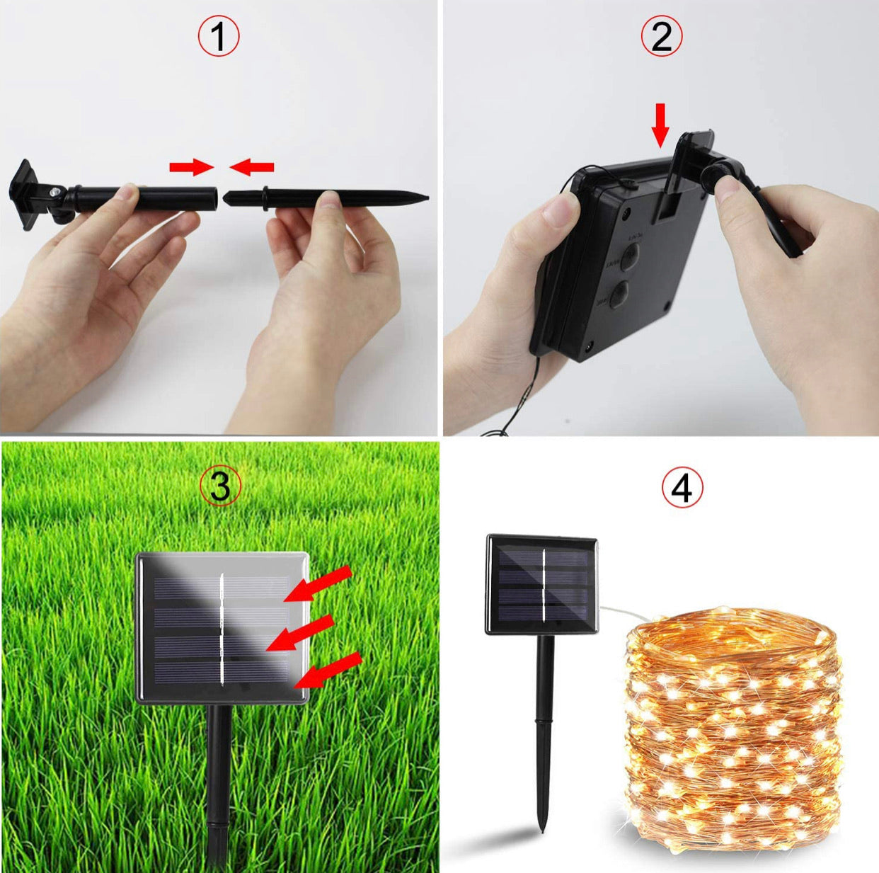 Guirlande lumineuse solaire d'extérieur Lighteme, lot de 2, fil de cuivre, étanche, avec 8 modes d'éclairage