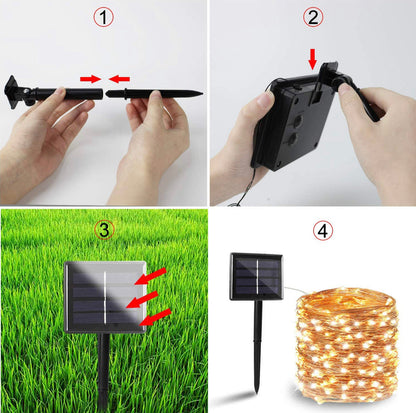 Guirlande lumineuse solaire d'extérieur Lighteme, lot de 2, fil de cuivre, étanche, avec 8 modes d'éclairage