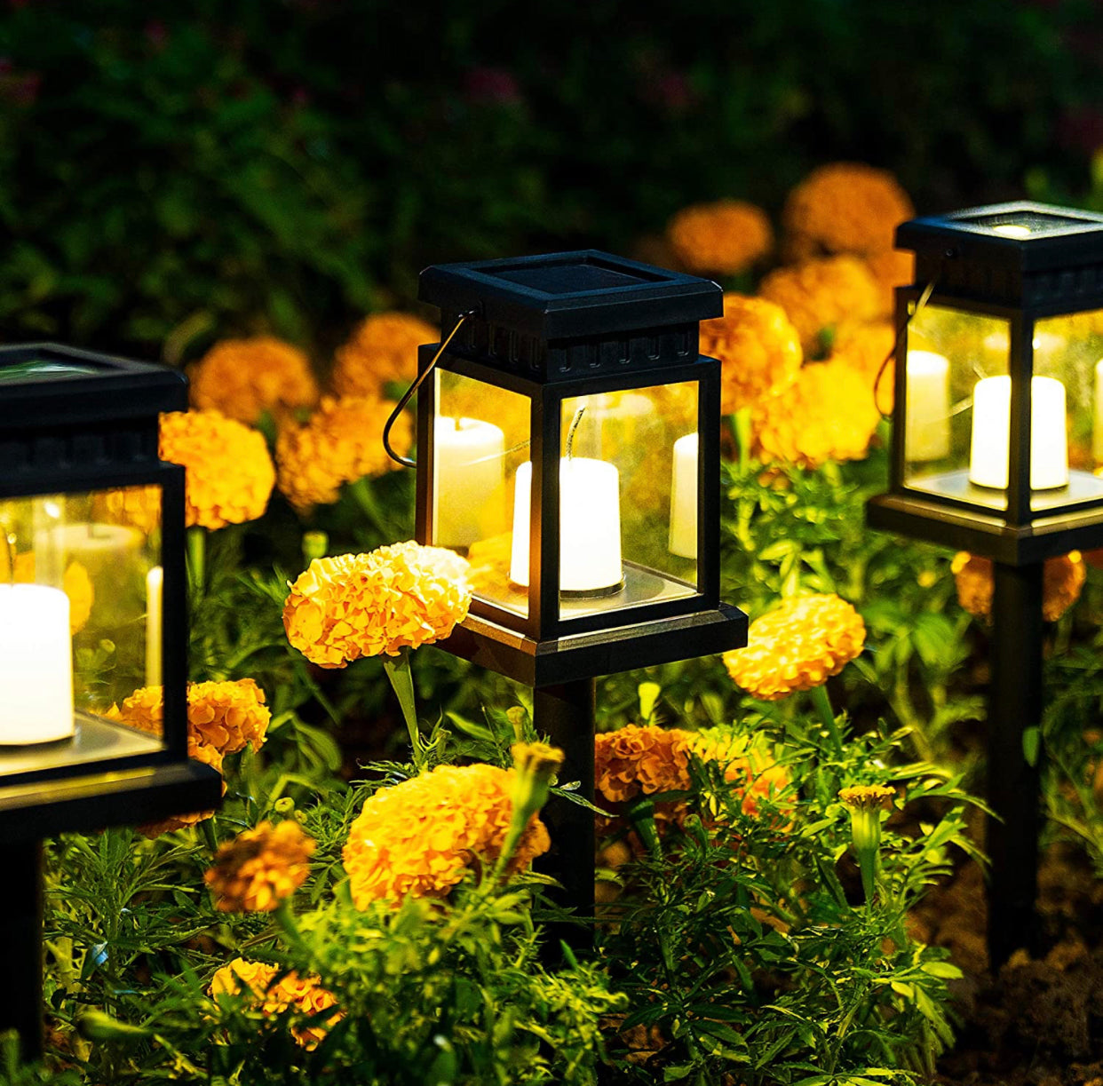 Lighteme 8 Pack Solar Pathway 10 lumen Hanging Candle Lantern Light- Warm White