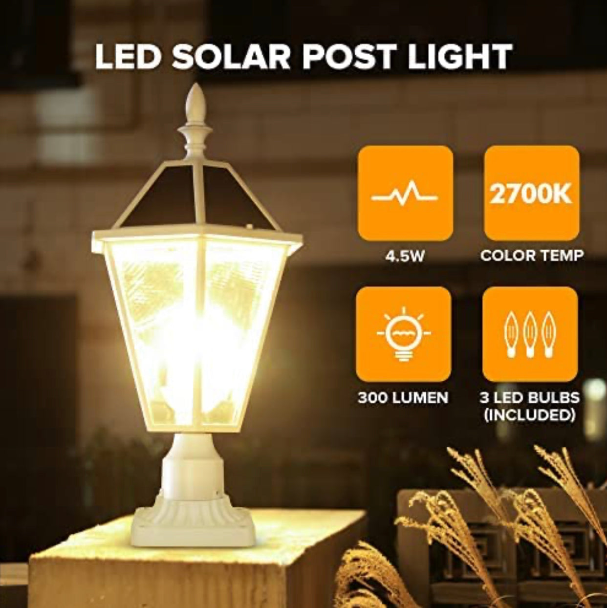 Lighteme LED-Solar-Zaunkappenleuchten, Dämmerung bis Morgengrauen, Vintage-Straßenlaternen, 300 lm, 2700 K, Aluminiumguss