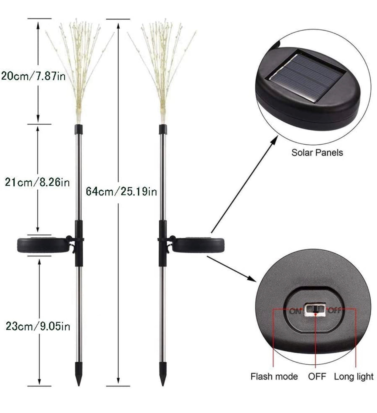 (Lot de 2) Guirlande lumineuse solaire de jardin Lighteme avec feux d'artifice et 2 modes d'éclairage : clignotant et fixe 