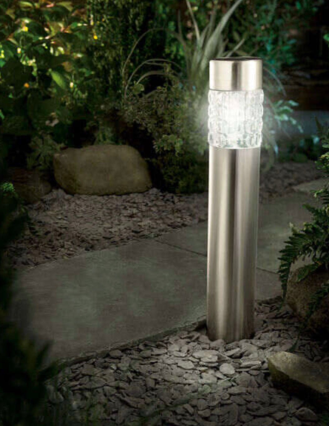 Lighteme Hampton Modern Stainless Steel Solar Powered LED Bollard Pathway  Light -15 Pack