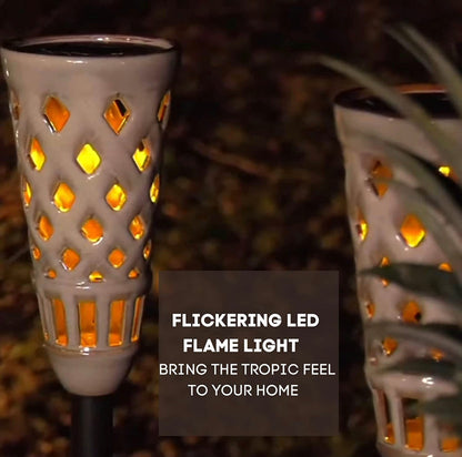 Lighteme LED-Solar-Tiki-Fackeln aus Keramik, tanzende Lichter für den Außenbereich, wasserdicht, 2 Stück