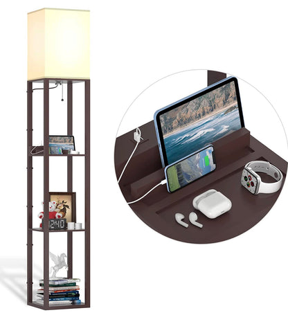 Chargeur de lampadaire Lighteme - Lampadaire d'étagère avec ports de charge USB et prise électrique 