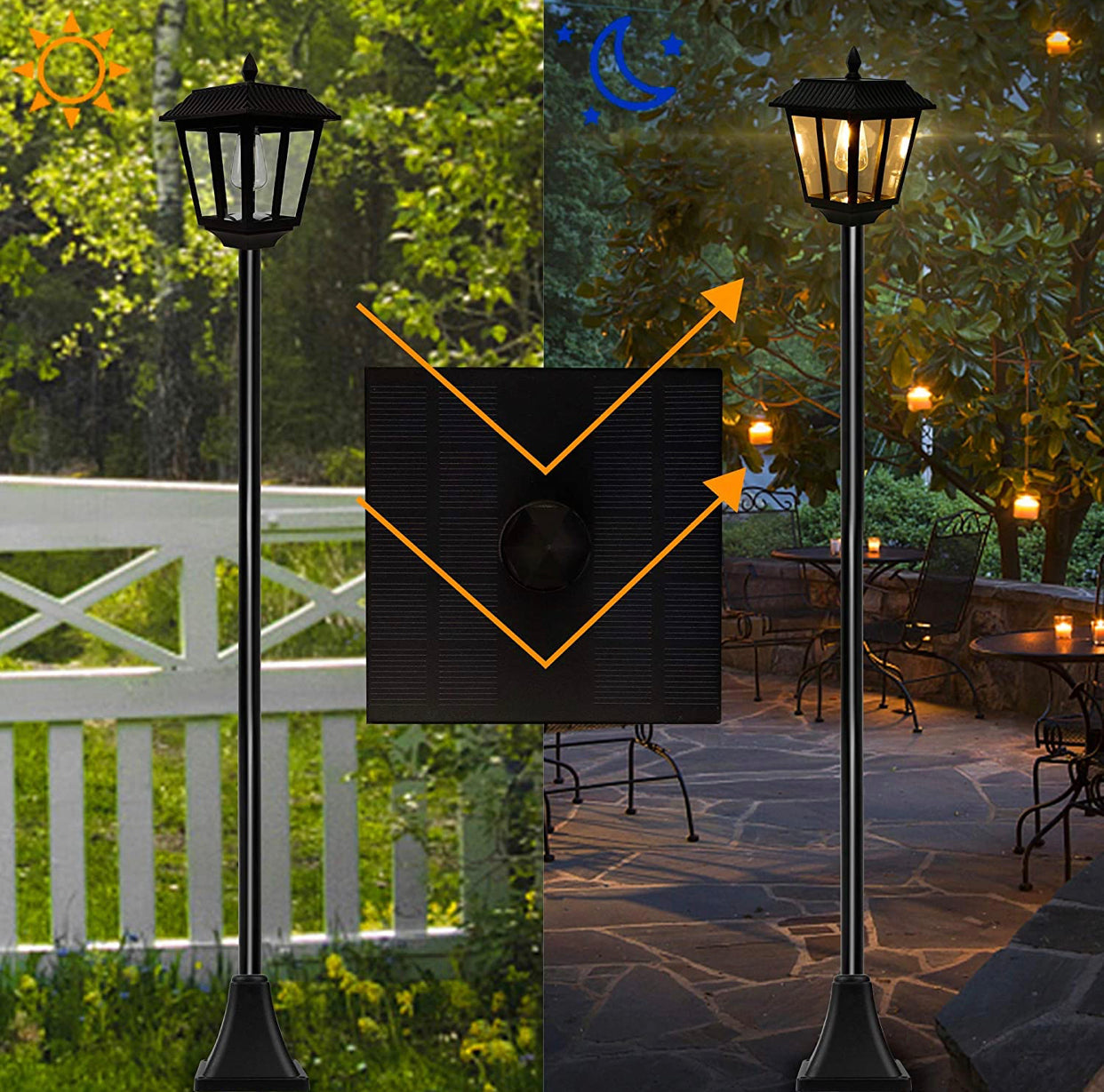 Lampadaire solaire Lighteme de 67 pouces, lampadaire d'extérieur vintage à énergie solaire de 100 lumens, ampoule LED Edison blanc chaud 