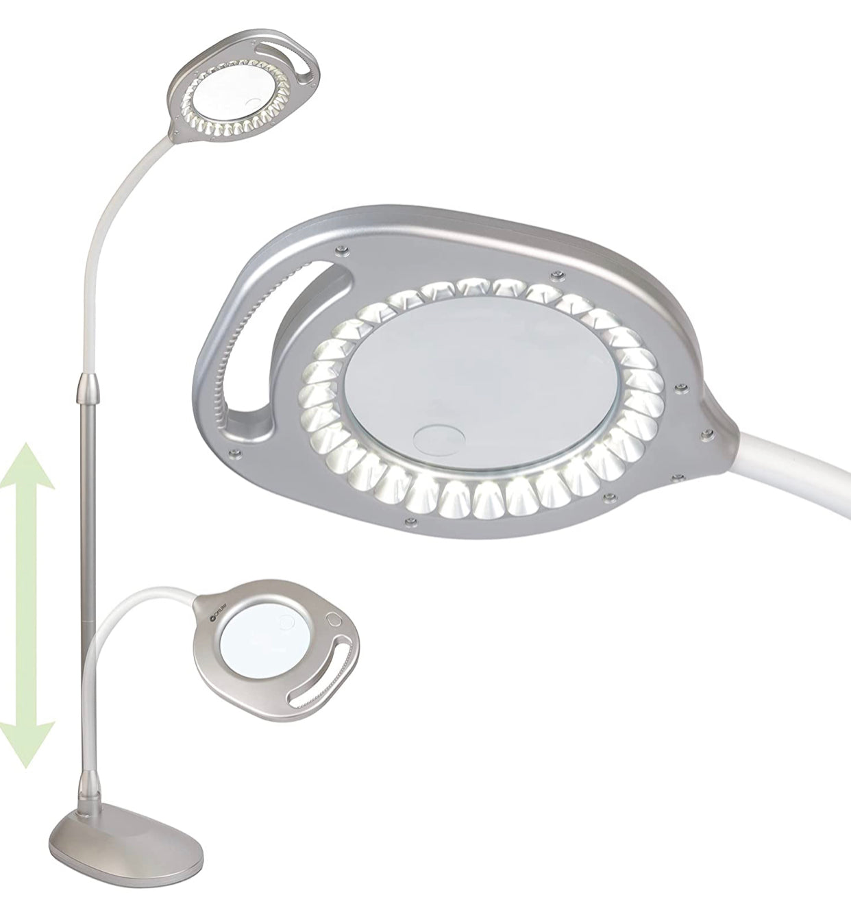 Lighteme 2-in-1-LED-Lupenleuchte für Steh- und Tischleuchten – Freihändige LED-Lupenleuchte in optischer Qualität, modernes Design zum Basteln, Nähen, Lesen und Handarbeiten