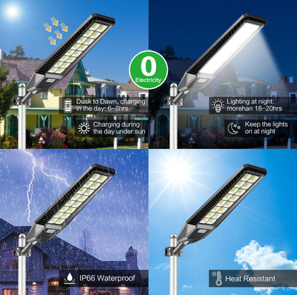 Lighteme 2er-Pack 1600 W Solar-Straßenlaternen für den Außenbereich, 90.000 Lumen, Dämmerung bis Morgengrauen, mit Fernbedienung und Bewegungssensor 