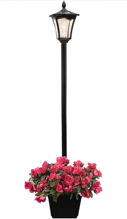 Lampadaire solaire d'extérieur Lighteme de 64 pouces avec jardinière, 70 lumens, à énergie solaire, 4 hauteurs réglables - Noir