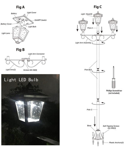 Lampadaire solaire d'extérieur à LED Lighteme à 3 luminaires, 50 lumens - 72 pouces 